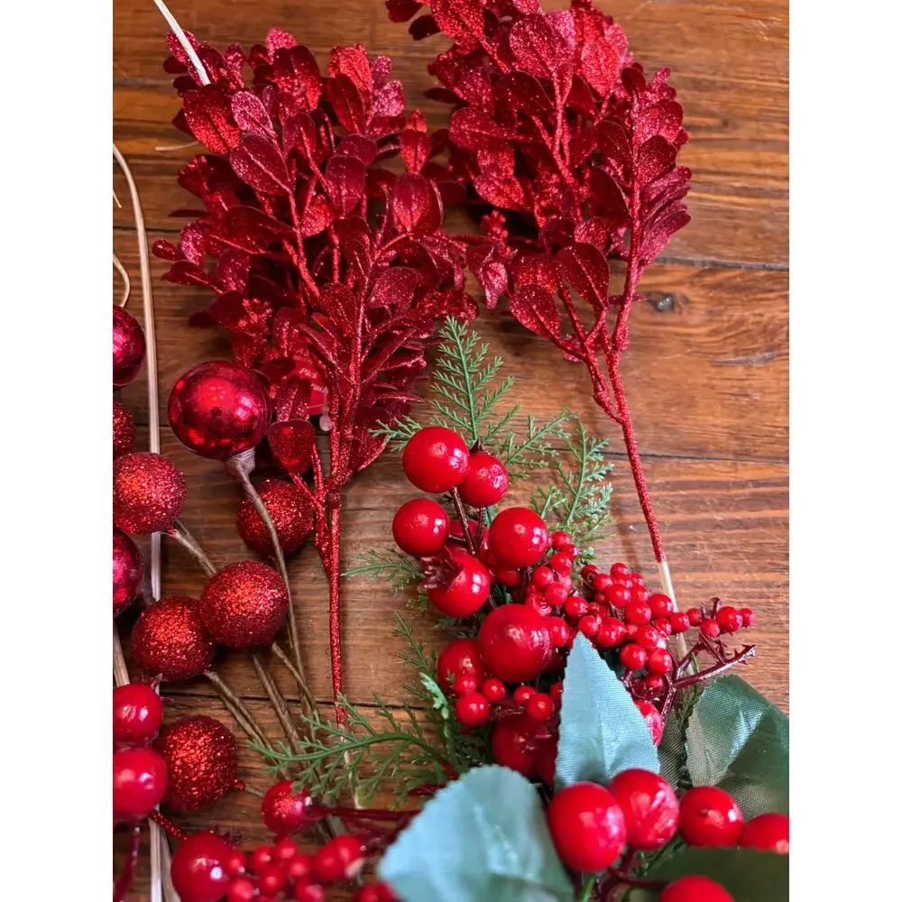 Lot of 20 Picks Berries Pinecones Baubles Beads Flowers for DIY Crafts Wreaths
